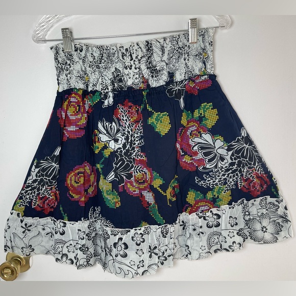 Jasmine Womens Boho Navy Floral Pixel-Print Smocked Mini Skirt Size Small NWT - Picture 3 of 12